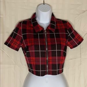 Zip up Plaid Crop Top
